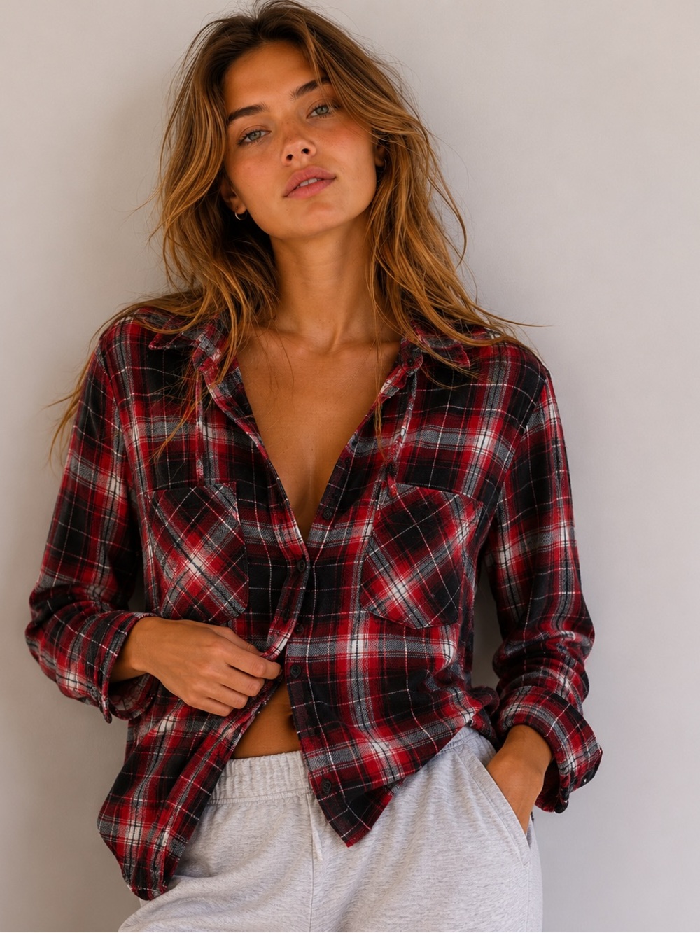 Rails Plaid Flannel Button Down Shirt Red Black Women’s Size XS